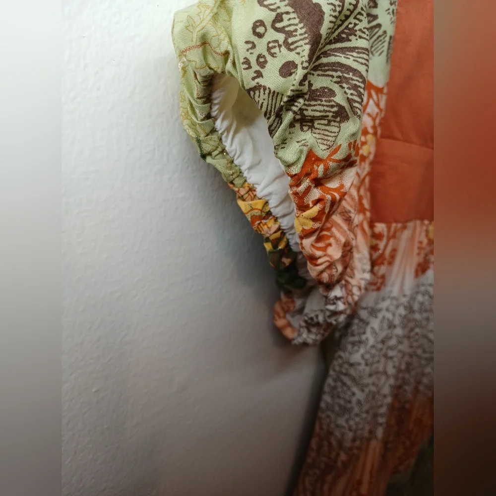Aryeh Multicolor Boho Print Dress | Square Neck, Puff Sleeve | Size S - Picture 3 of 15